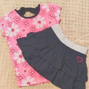 Pink Floral Top and Ruffled Skort Set